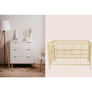 Finori Göteborg Babykamer Set - wit/naturel - Ledikant met Commode