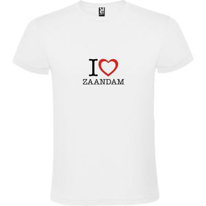 Wit T shirt met print van 'I love Zaandam' print Zwart / Rood size S