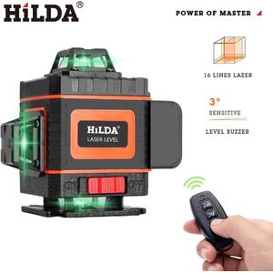 Hilda - 16 Lijnen - 4D - Kruislijnlaser - Groene Laser - Zelfnivellering - 360 Horizontale En Verticale Krachtige Laser - Groene Straal - Laserafstandsmeter - Laserwaterpassen - Kruislijnlasers