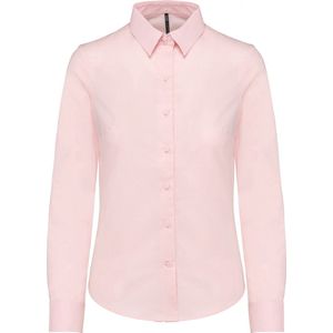 Blouse Dames XS Kariban Lange mouw Oxford Pale Pink 70% Katoen, 30% Polyester