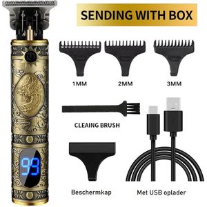 Draadloze Haartrimmer - Draak Goud met LCD - Nieuwste Model - Tondeuse Mannen - Geschikt voor Hoofdhaar/Baardhaar/Lichaamshaar - Trimmer - Draadloos Scheerapparaat - Compleet met 4 Opzetstukjes, oplader en onderhoudsmaterialen