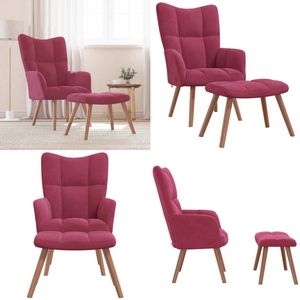 vidaXL Relaxstoel met voetenbank fluweel wijnrood - Relaxstoel Met Voetenbank - Relaxstoelen Met Voetenbanken - Zetel Met Voetenbankje - Zetels Met Voetenbankjes