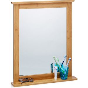 relaxdays - wandspiegel bamboe met plankje - badkamerspiegel - spiegel hout