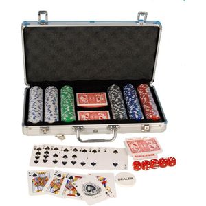 Clown Games Poker Set Alu Koffer 300 delig - Luxe pokeravond met 300 fiches, 2 spellen kaarten en 5 dobbelstenen