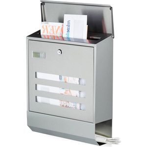 Brievenbus met tijdschriftenrol - inclusief naambordje - afmetingen: ca. 42 x 35 x 125 cm - zilver