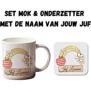 Set Mok en onderzetter personaliseren cadeau voor juf of meester, cadeau juf einde schooljaar, juf bedankt, juffrouw, juffendag, cadeau juf, school