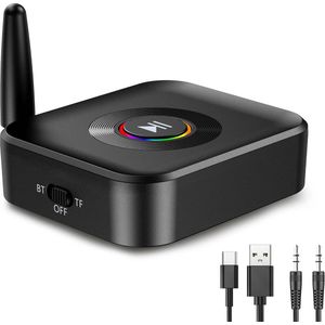 Aux Bluetooth-adapter met RGB-omgevingslicht en lage latentie dubbele aansluiting audio-adapter