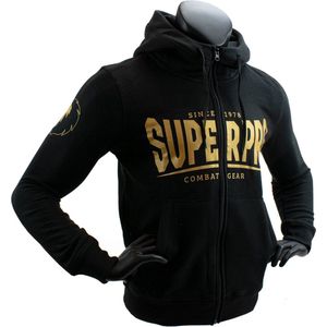 Super Pro Hoodie met Rits S.P. Logo Zwart/Goud Extra Large