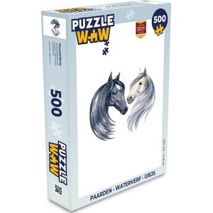 Puzzel Paarden - Waterverf - Grijs - Meisjes - Kinderen - Meiden - Legpuzzel - Puzzel 500 stukjes