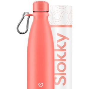 Slokky - Pastel Coral Thermosfles, Dop & Karabijnhaak - 500ml