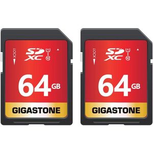 Gigastone 64 GB SDXC-geheugenkaart, set van 2 kaarten, premium serie, overdrachtssnelheid tot 80 MB/s. voor foto's, video's, muziek, bestanden, camcorder, camera, pc, klasse 10 U1 UHS-I