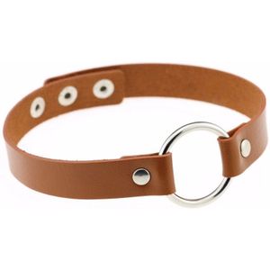 KIMU Choker Bruin Ring - Pu Leer Collar Ketting Halsband Sexy Gag Festival