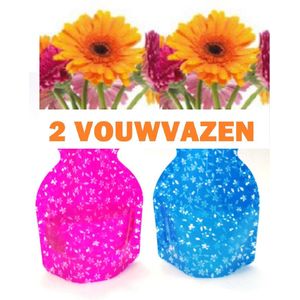 Vouwvazen.nl - Kleine vaas - Vaas - Vouwvaas - 2 Stuks - Blauw & Roze - Bloemetjes - Klein model - Plastic vouw vaas