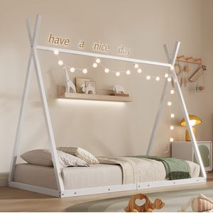 KOMHTOM Kinderbed 90x200 cm Kajuitbed ijzeren frame Driehoek Wit