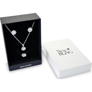 New Bling Gift Set 9NB SET013 50 Sieraden Geschenkset Zilveren Oorbellen 6 mm Collier 40+5 cm Ring maat 50 - Zirkonia - Zilverkleurig