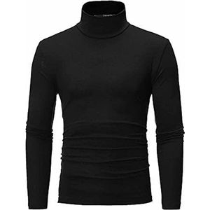 Heren T-shirts Coltrui Lange Mouw Slim Fit Tops Thermische Shirt Mannelijke T Shirts Effen Kleur Winter Elastische Bovenstuk Pullover-Zwart-XL