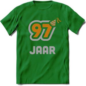 97 Jaar Feest T-Shirt | Goud - Zilver | Grappig Verjaardag Cadeau Shirt | Dames - Heren - Unisex | Tshirt Kleding Kado | - Donker Groen - L