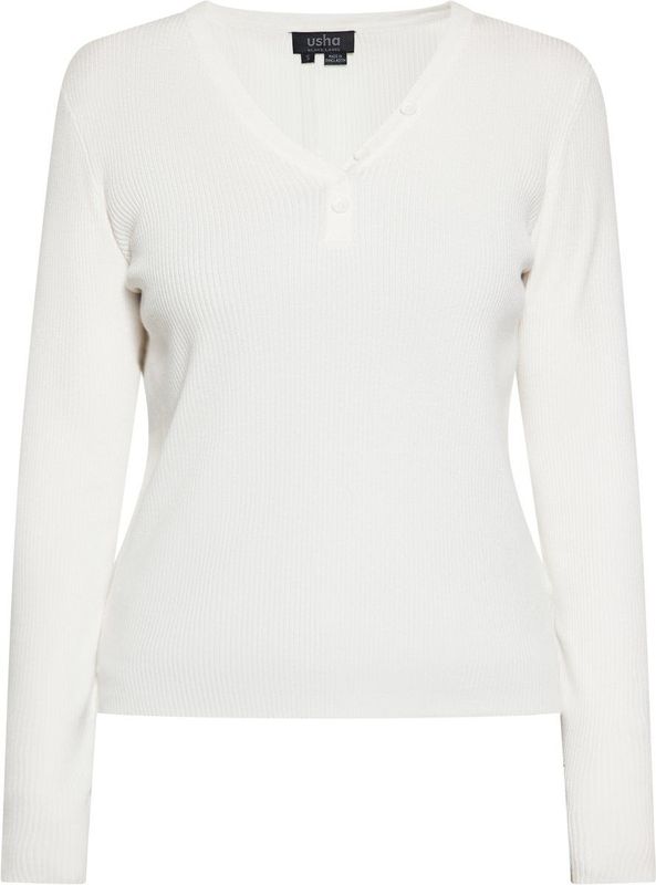usha BLACK LABEL - Trui - Turquoise/Wolwit - V-hals - Slanke Pasvorm - Lange Mouw