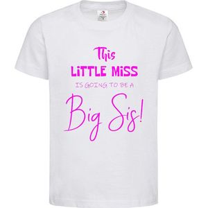 Shirt Aankondiging zwangerschap This little miss is going to be a Big Sis | korte mouw | Wit/fluor pink | maat 134/140 zwangerschap aankondiging bekendmaking Baby big sis sister Grote Zus