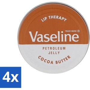 4 x Vaseline - Lip Therapy - Lippenbalsem - Cocoa Butter - 20 g - Lippenbalsem - Lippenverzorging - Droge Lippen - Gehydrateerde Lippen - Cacaoboter