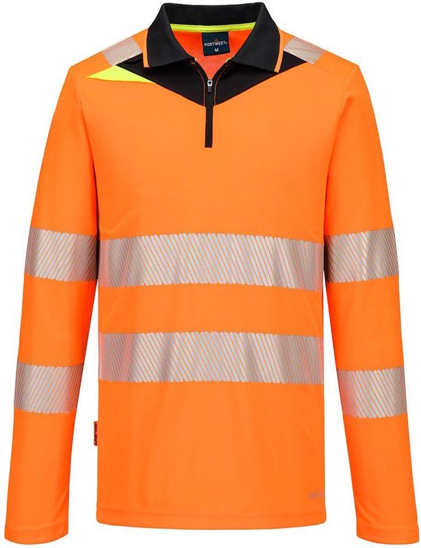 Portwest - DX4 Hi-Vis Polo - Oranje/Zwart - Lange Mouw - Met Rits