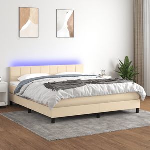 The Living Store Boxspring Bed - LED - Crème - 160 x 200 cm - Pocketvering Matras