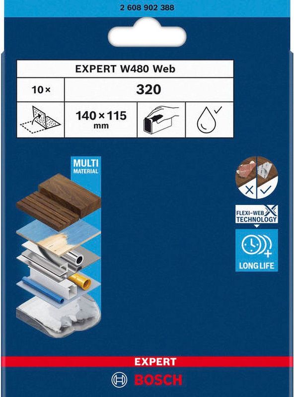 Bosch - Expert W480 Web - 1/4 Handschuurbladen - Ø 115 x 140 mm - Korrel 320