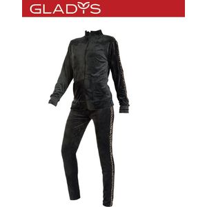 Gladys Italiaanse Dames fluweel trainingspak vest met rits en broek tijger deco maat S