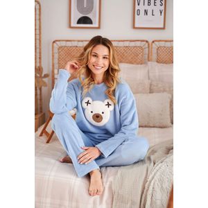 Doctor Nap Warme Winter Pyjama Dames Fleece | Lange Mouw Lange Broek | Bear Sky Blue PM.5268 XL