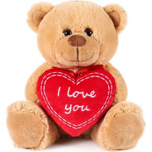 BRUBAKER Teddybeer Pluche Beer met Hart Rood - I Love You - 25 cm - Teddybeer Pluche Teddy Knuffelbeest - Bruin Lichtbruin