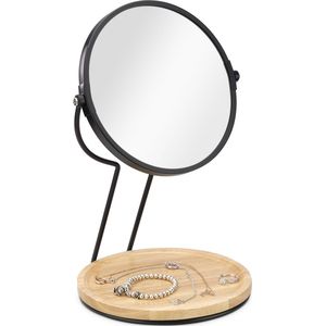 Navaris make-up spiegel met sieradentray - Dubbelzijdige tafelspiegel - Staande spiegel 17 cm Ø - Industrieel en modern design