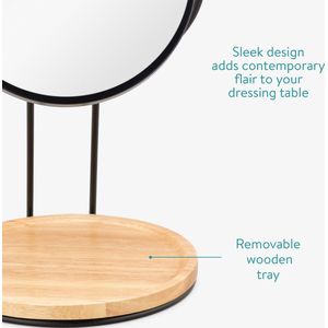 Navaris make-up spiegel met sieradentray - Dubbelzijdige tafelspiegel - Staande spiegel 17 cm Ø - Industrieel en modern design