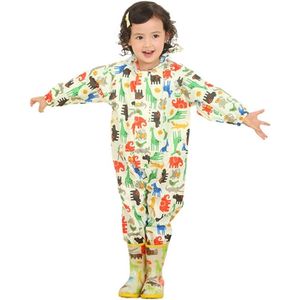 Famanu - Regenoverall voor kinderen, uniseks, 100% waterdicht, regenpak, regenoverall, jongens, meisjes, lichte regenjas, geschikt voor 75-135 cm
