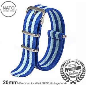 Stijlvolle 20mm Premium Nato Blauw gestreept Horlogeband: Ontdek de Vintage James Bond Look! Perfect voor Mannen, uit onze Exclusieve Nato Strap Collectie!