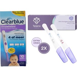Clearblue Ovulatietest Geavanceerd Digitaal 10 testen - Telano Zwangerschapstest 2 stuks Midstream Hartjesvenster