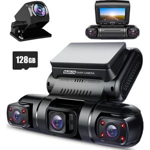 Coopi - 4-Lens Dashcam met GPS & WiFi - Quad FHD 4x1080P-360° Zicht-Nachtzicht-24H Parkeermodus-Max 256GB - Zwart