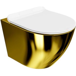 LAVITA® Compact Toiletpot Hangtoilet Sofi Slim Gold/White - Hangend Rimless Randloos Toilet - Toiletbril Softclose zitting - Wandcloset Badkamer WC