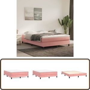 vidaXL Boxspring - Fluweel Roze - 140x200 cm Boxspringbed - Fluweel Bed - Roze Bed - Tweepersoons Bed - Boxspring Set