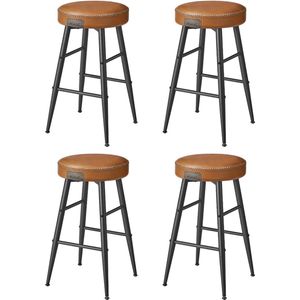 Rootz 4-delige set barstoelen - keukenkrukken - stoelen op toonbankhoogte - stalen frame - 49,5 cm x 49,5 cm x 63 cm - karamelbruin - PU-leer - lichtgewicht - stevig - eenvoudige montage