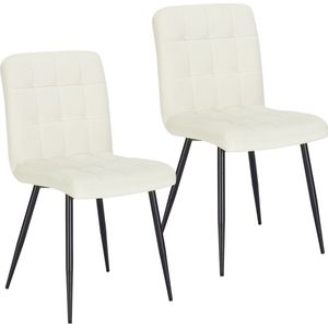 Set van 2 Stoelen - Luxe Eetkamerstoel - Eetkamerstoelen - 2 stoelen - Moderne look - Wit - Velvet