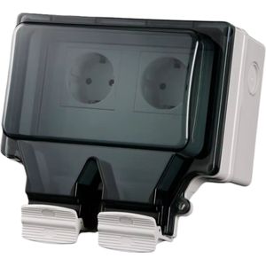 Oneproduct - Buitenstopcontact - Dubbel stopcontact - Buiten stekkerdoos - Tuinstopcontact - Wandstopcontact - IP66 waterbestendig - Wit