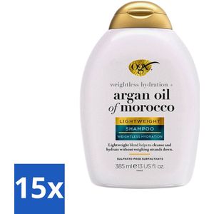 15 x OGX - Argan Oil of Morocco - Shampoo - Lichtgewicht - Voor Dagelijks Gebruik - 385 ml - Argan Oil Shampoo - Lichtgewicht Shampoo - Dagelijks Shampoo - Gezond Haar - Glanzend Haar