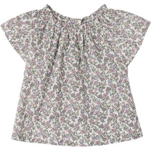 Blouse - Ecru - Geboorteblouse - Korte Mouwen - Bloemenprint