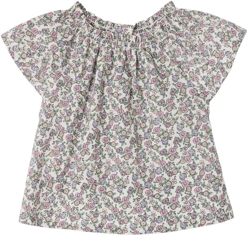 Blouse - Ecru - Geboorteblouse - Korte Mouwen - Bloemenprint