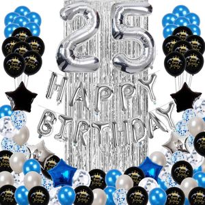 25 jaar verjaardag versiering - 25 Jaar Feest Verjaardag Versiering Set 88-delig  - Happy Birthday Slinger & Ballonnen - Decoratie Man Vrouw - Blauw en Zilver