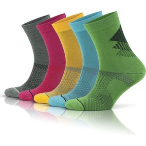 Kleurrijke bamboe crew sokken | GoWith 5 paar Sport Quarter-sokken voor heren | Rennen Sokken | Cadeau voor mannen |maat: 40-44 | 3209 met groen