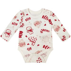 Kerst Romper Gingerbread Zuurstok Wit - Maat 62 - 100% katoen - Rompertjes baby kleding babykleding jongens meisjes - Kerstkleding