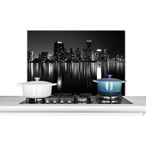 Spatscherm keuken - Nacht - Skyline - Amerika - Spatwand fornuis - Wandscherm keuken - 90x60 cm - Aluminium