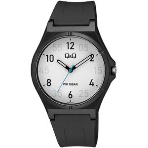 Q&Q V04A-001VY - Horloge - Sport - Analoog - Unisex - Plastic band - Rond - Cijfers - Kunststof - Zwart - Wit - Blauw - 10 bar waterdicht