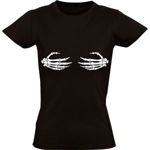 Handen skelet dames t-shirt zwart | grappig | cadeau | halloween | maat XL